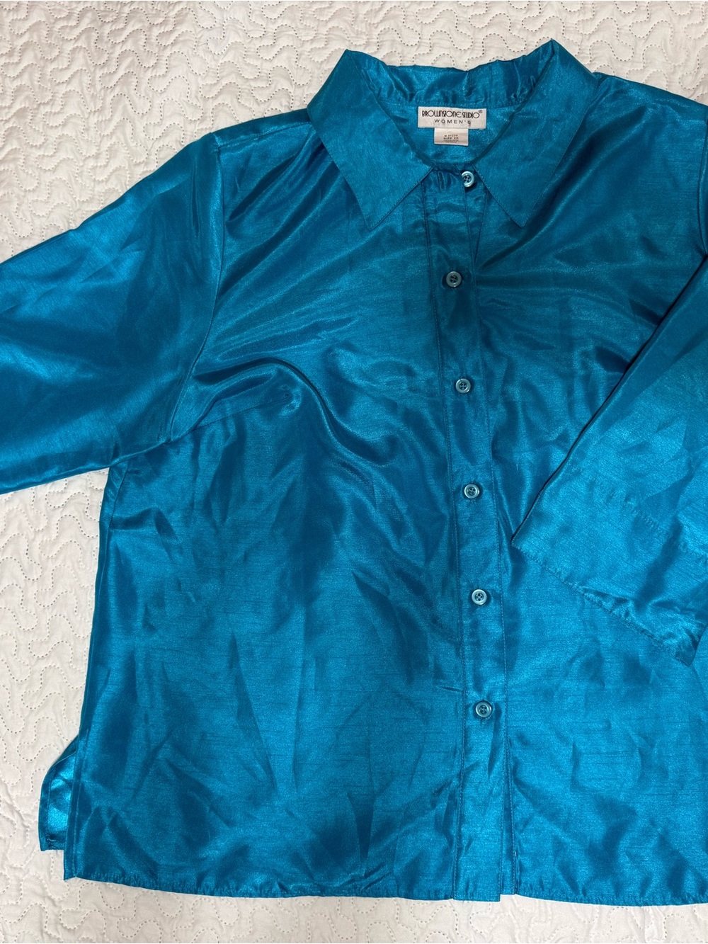 Brownstone Studio Womens 2x Turquoise Shimmer Button Front Blouse Career Party